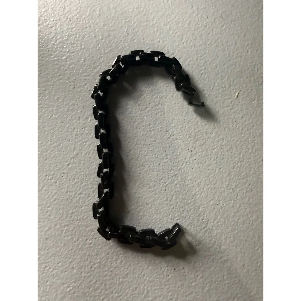 Gunmetal Black Chain Link Bracelet Mens Rectangular Industrial Minimalist 8 Inch
